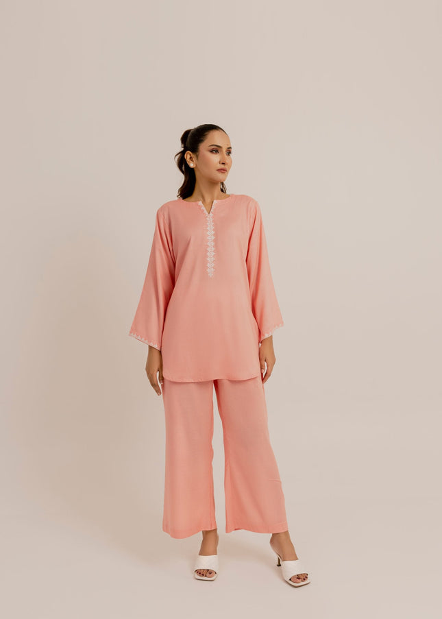 Peach Embroidered Set