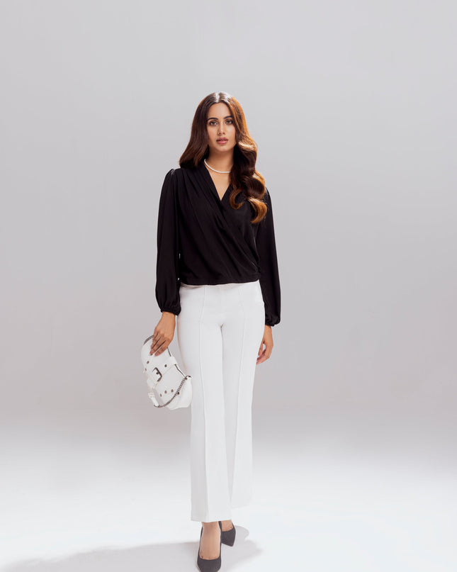 High Waist Flared White Pants