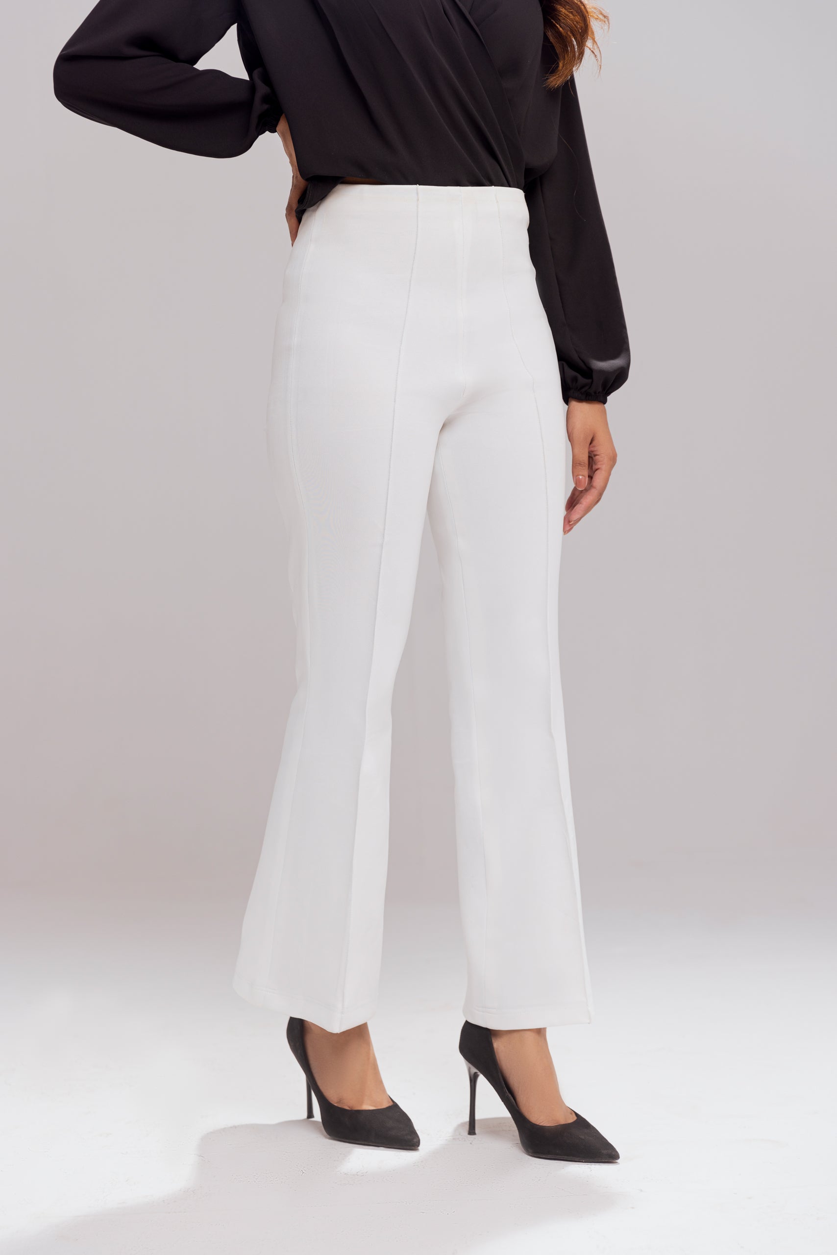 High Waist Flared White Pants